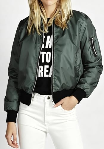Blouson bomber manches longues veste légère verte zippée coupe décontractée
