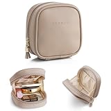Vlando Kosmetiktasche klein, Make up Tasche für Geldbörse mit Einsteckfächern, Schminktasche Damen mit Reißverschluss, Wasserdichtes Makeup Bag für Frauen, Milchkaffee