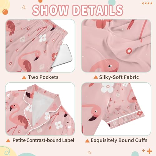 senya Flamingo 1 Satin Summer Pajama Sets Silk Short Sleeve Button Down Sleepwear3