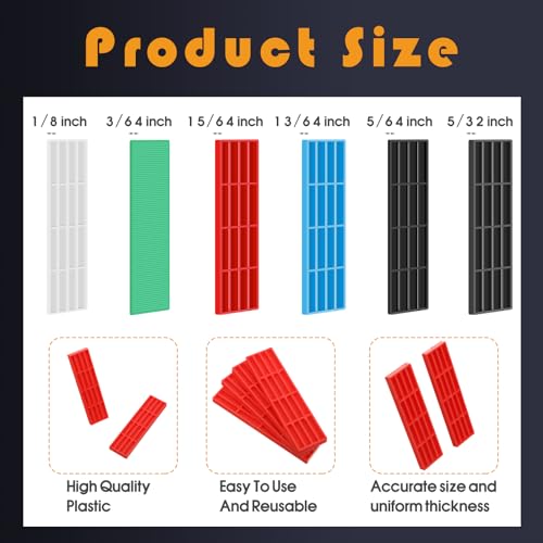 Image of LEIFIDE 300 Pcs Composite Plastic Flat Shims Structural Tile Plastic Shims for Leveling Black Flat Spacers(Green Black White Grey Blue Red,3 /64, 5 /64, 1 /8, 5 /32, 13 /64, 15 /64 Inch)