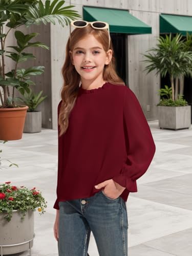 Image of Haloumoning Girls Long Sleeve Shirts Chiffon Blouses 5-14 Years