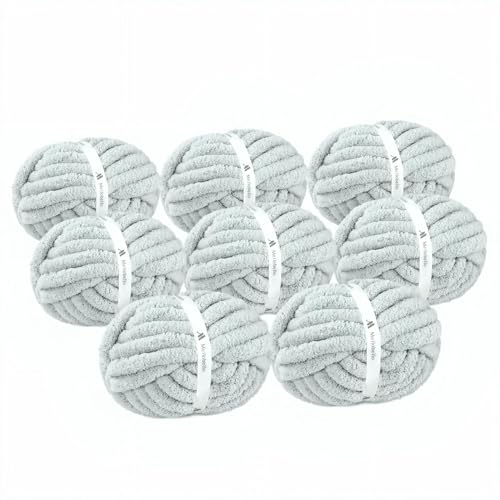Jumbo Chunky Yarn for Hand Knitting - Super Thick Chenille Chunky Yarn for Crocheting - Extra Soft Bulky Fluffy Blanket Big Yarn 8 Jumbo Pack (27yds,8 oz Each Skein) Cold Grey by mellobello - Used condition - US$44.83