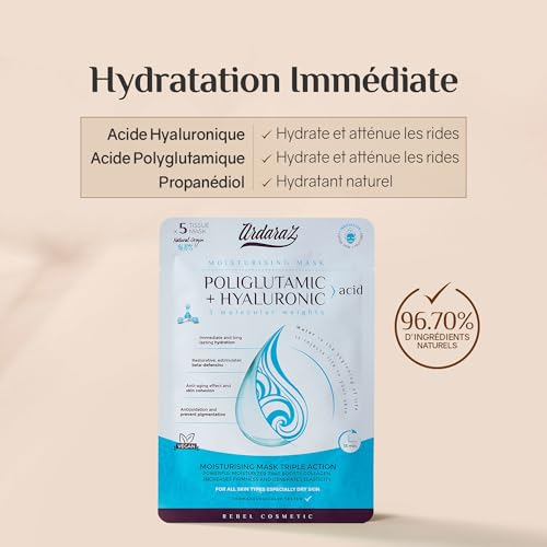 Ardaraz 5 Masques Visage Hydratants Acide Polyglutamique et Hyaluronique – vue 7