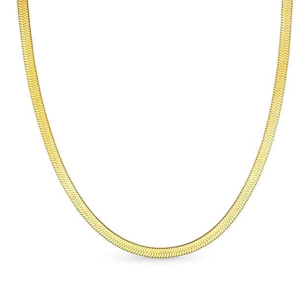 Unique ‘Ophelia’ Anti-Tarnish Flat Snake Chain Necklace – Stainless Steel Herringbone Choker for Women and Girls