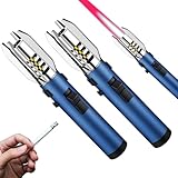 WIYETY 2 mecheros de llama de chorro: llama ajustable, resistente al viento, recargable de gas, encendedor de barra larga, con cerradura para barbacoa, chimenea (sin gas butano), color azul