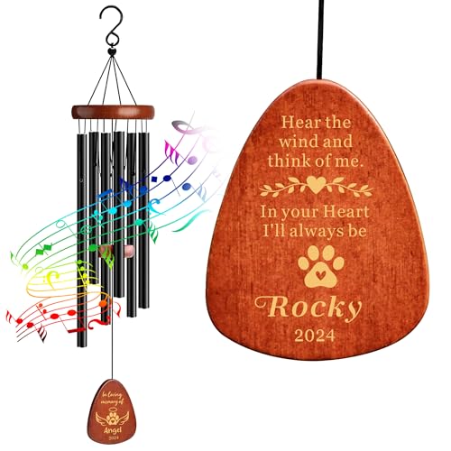 Personalized Dog Memorial Gifts for Loss of Dog Pet Memorial Gifts for Dogs Memorial Wind Chimes for Loss of Loved One Dog Sympathy Bereavement Gifts Wind Chimes for Outside 25.5''(Design 2, Black)
