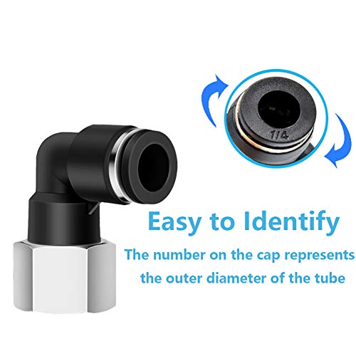 Jienk 5Pcs Pneumatic Female Elbow 1/4" Tube Od X 1/8" Npt Thread Push To Connect Air Fittings, 90 Degree Npt Female Nickel Plated Brass Air Line Quick Connector For Air Compressor #TOP2