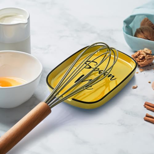 Image of Yellow Spoon Rest for Stove Top, Ceramic Large Spoon Holder, Spoon Rest for Kitchen Counter, Heat-Resistant Cooking Utensil Rest, Yellow Kitchen Decor and Accessories