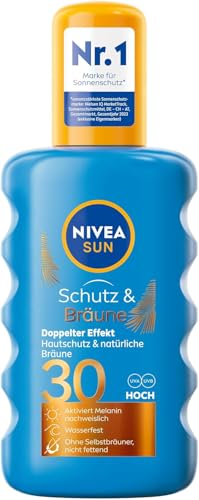 NIVEA SUN Schutz & Bräune Sonnenspray LSF 30 (200 ml), Sonnencreme mit Pro-Melanin-Extrakt für eine ebenmäßige Bräune, sofortiger Sonnenschutz mit UVA/UVB-Filtersystem
