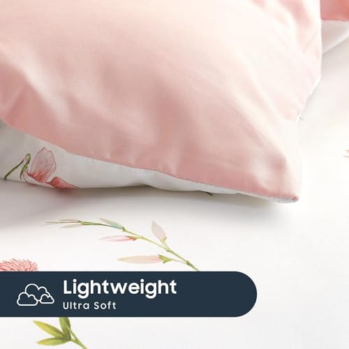 Image of Wake In Cloud - Floral Comforter Set, Cottagecore Cute Aesthetic Watercolor Tiny Flowers and Leaves, Soft Lightweight Bedding for Women Teen Girls, 3 Pieces, Pink, Full Size
