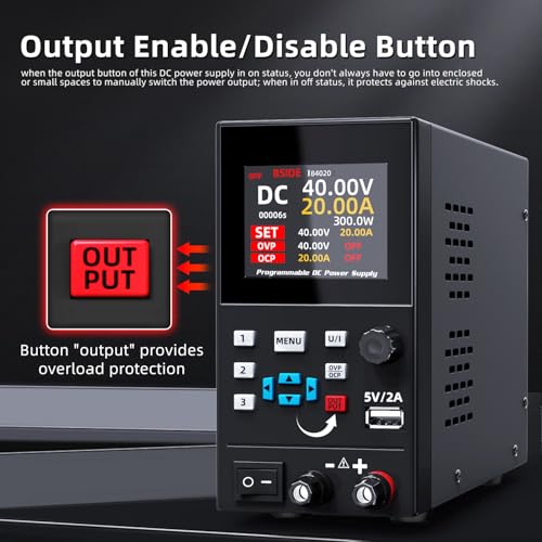 Image of BSIDE 40V 20A DC Power Supply Variable, Programmable with Encoder Knob, Adjustable Switching Regulated Bench Power Supply, 4-Digits LED Display with Memory Storage, 5V /2A USB Ports and Output Button
