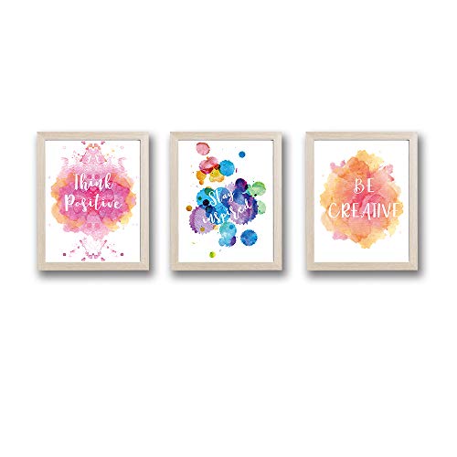 HPNIUB Framed Inspirational Quote Art Print Set of 3 (10â€X8â€)-Ready to Hang Abstract Splash Color Canvas Poster, Colorful Motivational Lettering for Teens Bedroom Playroom Classroom Decor