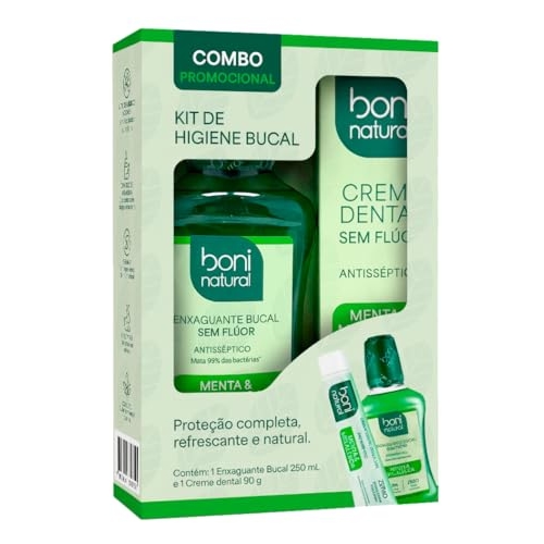 BONI NATURAL - Kit Higiene Bucal Natural Vegano – Creme Dental Menta e Melaleuca 90g + Enx...