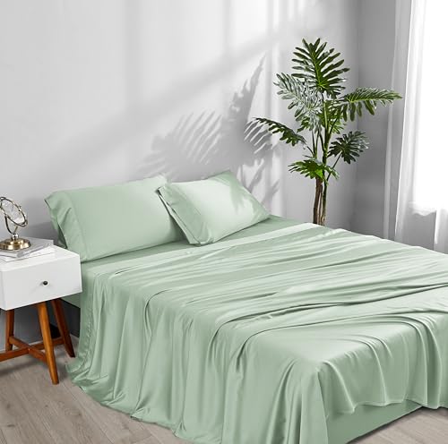 Image of ACCURATEX Cooling Sheets for Hot Sleepers, Split Cal King Size,Sage Green | Viscose Made from Bamboo, 5 Pcs Silky Soft Sheet Set, Breathable Cool for Night Sweats, up to 16 inches Deep Pockect