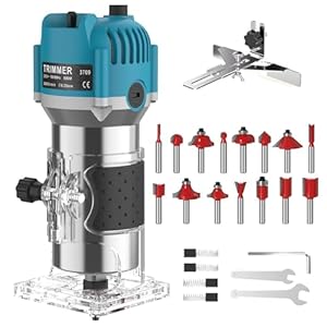 SKJJM Holzfräse Oberfräse Professionell, 800W 30000 U/min Elektrischer Oberfräse Trimmer mit 15 Stück Fräsen Cuter mit 6 Geschwindigkeitsstufen für Holz, Fasen, Nuten, Schneiden, Bohren