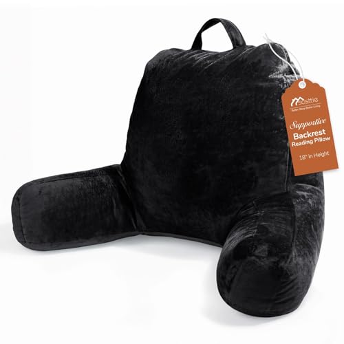 Image of Sasttie Reading Pillow, Velvet Back Pillow for Bed Sitting Up, Adult Back-Rest Support Cushion with Arms for Sit Up on Couch, Sofa, and Floor, Dorm Essentials, Reading Accessories, Black