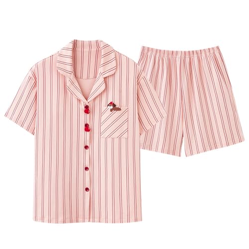 Camisa acolchada con sujetador integrado en pijama de algodón 2 piezas para mujer
