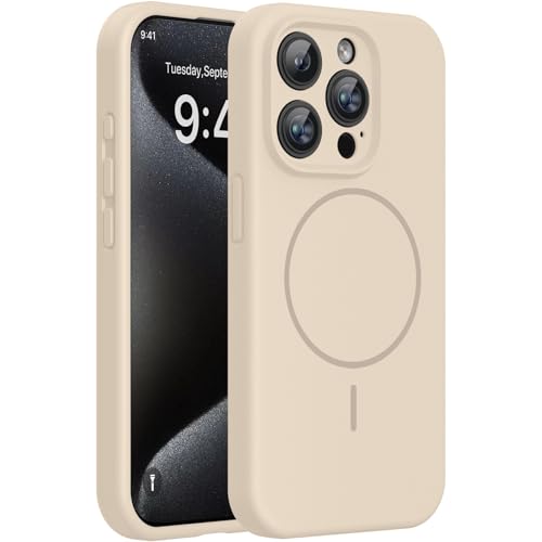 Image of Miracase Magnetic for iPhone 15 Pro Case, [Soft Anti-Scratch Microfiber Lining], Compatible with MagSafe, Liquid Silicone Shockproof Drop Protection Phone Case for 15 Pro, Sand