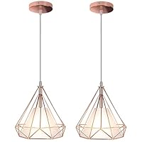 Lampadario A Sospensione Vintage In Metallo A Gabbia, Oro Rosa, Altezza Regolabile, Con Attacco E27 - 2