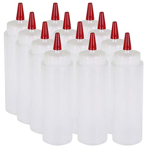 Pinnacle Mercantile 12 Pack Condiment Squeeze Bottles 8-ounce Red Cap Soft Squeeze for Icing, Ketchup, Frosting, Cookie Decorating, Sauces