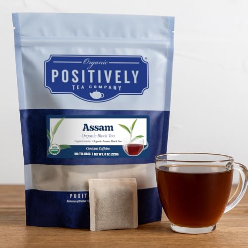 Image of Organic Positively Tea Company, Assam Black Tea Bags, 100 Count, Eco-Friendly Tea Bags, Non-GMO