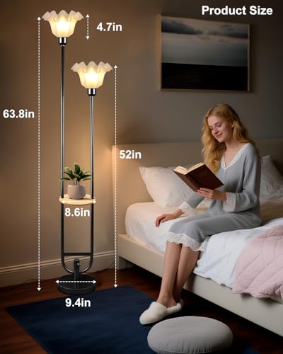 Image of Lightdot Dimmable Flower Floor Lamp for Living Room, Modern Mid Century Floor Lamp with Table, Black Tall Standing Lamp with 5Lbs Heavy Base for Bedroom /Sofa Beside /Corner Decor(Bulb Included)