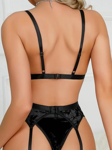 Image of popiv Women's Sexy Lingerie Set with Garter Belt Matching Bra and Panty Lingeries Sets 4 Piece
