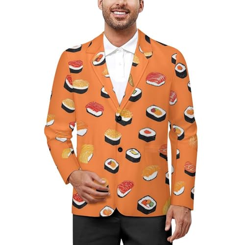 Japanese Sushi Mens Blazer Casual Two Button Lapel Suits Jacket Lightweight Business Coats - Main Image