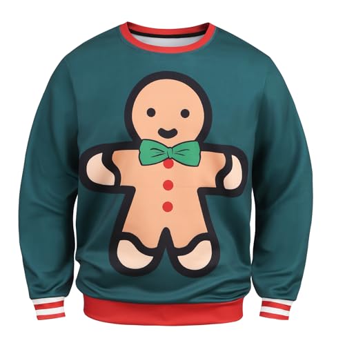 Colorful House Unisex's Ugly Christmas Jumper Sweater Printed Pullover, 3D Digital Print Sweatshirt(Medium,Gingerbread Man)