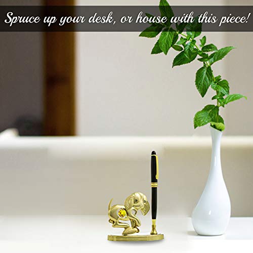 Matashi 24 K Gold Plated Puppy Pen Set Table Top Ornament With Crystals Elegant Metal Dog Figurine Gift For Dad Friend Christmas Birthday New Year Home Office Desk Decor Pen Stand (Black Ballpoint) #TOP4