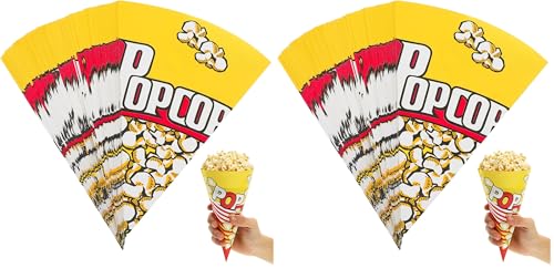 Image of TOYANDONA 100 Pcs Paper Popcorn Bags, Cone Shaped Party Popcorn Boxes Candy Container Great Carnival Snacking Bags for Birthday Theater Themed Parties Movie Nights (Pack of 2)