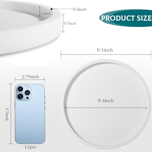Silicone Bathroom Tray Round Vanity Tray Decorative Soap Holder Kitchen Countertop Organizer Coffee Table Decor for Candle, Perfume, Plant, 9 Inch, White