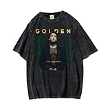 BANB Jungkook Golden Photo Print Tshirt K-pop Merch Distressed Cotton Tee Shirt,L, Large, Black