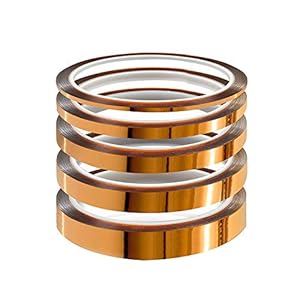 YIXISI 5-pack Hittebestendige Tape, Hoge Temperatuur Tape, Kapton Tape, Polyimide Film Plakband, Multi-formaat 3 mm / 6 mm / 8 mm / 10 mm / 12 mm x 33 m, Tot 280 ℃ (536 ℉)