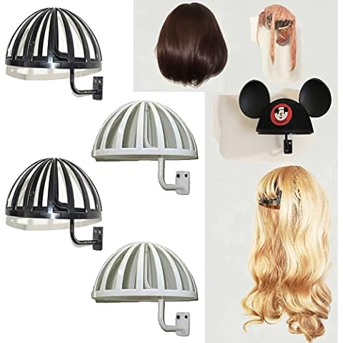 Pmsanzay 4 Pack Wall Mount Hanging Wig Stand, Wig Drying Holders, Plastic Wigs and Hats/Cap Rack Styling Drying Display Hangers, hold the shape of the wig and are EASY TO MOUNT. (2 Black+2 White) Cover