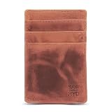 RAWHYD Leather Co. Cartera Minimalista Delgada de Cuero de Grano Superior para Hombres con Clip magnético de Dinero (marrón Cazador)