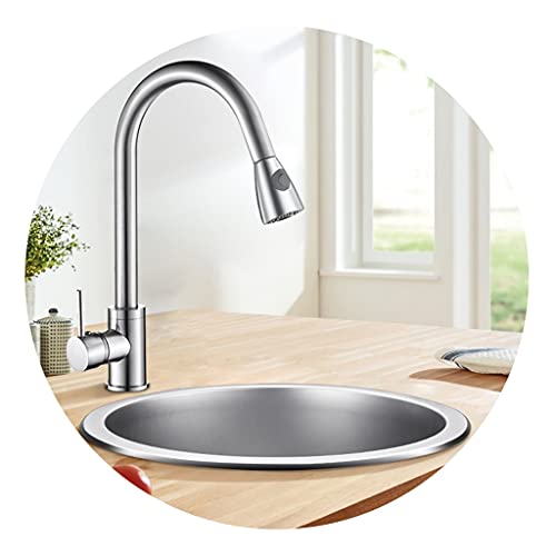 Kitchen Sink. Single Bowl Bar Prep Stainless Steel With Multifunctional Faucet & Drain Silver RV Sink(Silver 35×35cm) (Silver 42
