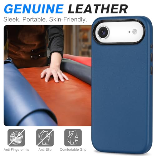 Image of SHIELDON Genuine Leather Case for iPhone Air 6.5 inch 2025, Royal Blue
