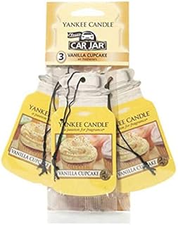 Yankee Candle Car Jar Scented Air Freshener, Vanilla Cupcake, Three Count