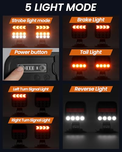 Image of Wireless Trailer Lights, Upgraded Adjustable USB-C Magnetic Wireless Tail Lights with Warning Light Button, Portable Waterproof LED Trailer Light Kit for Towing Truck, RV, Camper, Caravan