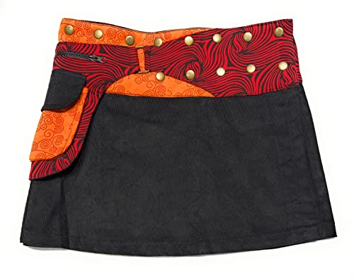 Minifalda de terciopelo para mujer, falda con estampado étnico, falda con botones a presión, tamaño ajustable con botones a presión, bohemia, gitana, bohemia, estilo bohemio, naranja, Talla única Cover