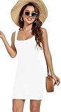 AUHEGN White Bodycon Dresses for Women 2025 Club Outfits Cotton Basic Tank Mini Slim Fitted Pencil Dresses White Medium