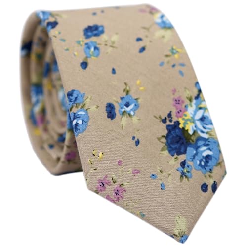 Image of BELLUNO Men's Cotton Floral Skinny Tie, 2.5 inch Width, with Gift Box