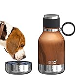 Asobu Buddy Bottle a Stainless Steel Insulated Water Bottle for with Removable Dog Water Bowl and Dog Food and Treat Storage Bowl (Wood, 37 oz Water Bottle with Bowl)