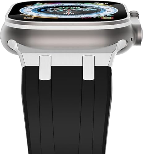 Image of Compatible Apple Ultra Watch Band 49mm 45mm 44mm 42mm Liquid Silicone Design Strap with Stainless Steel Adapter for iWatch SE Series 9 8 7 6 5 4 3 2 and Ultra for Men and Women