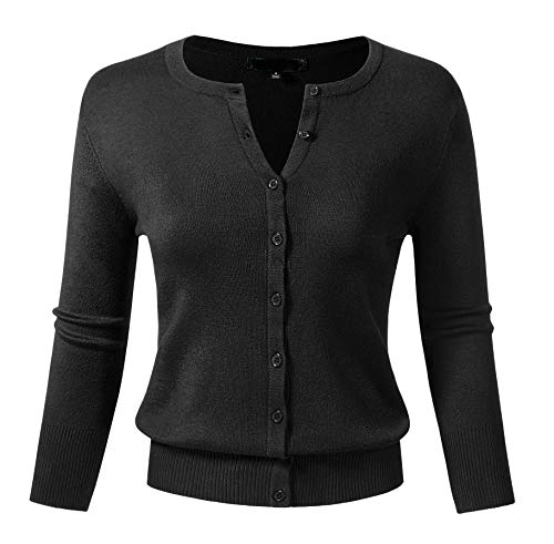 Allsense Cárdigan de punto ligero y suave con cuello redondo y botones para mujer, Negro -, M