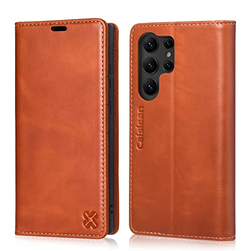 Caislean For Samsung Galaxy S23 Ultra Case Wallet Card Holders-Premium Leather Rfid Blocking Flip Phone Case [Durable Tpu Shell] Folio Cover Stand Women Men For Samsung S23 Ultra 6.8"-Bourbon Brown #TOP30