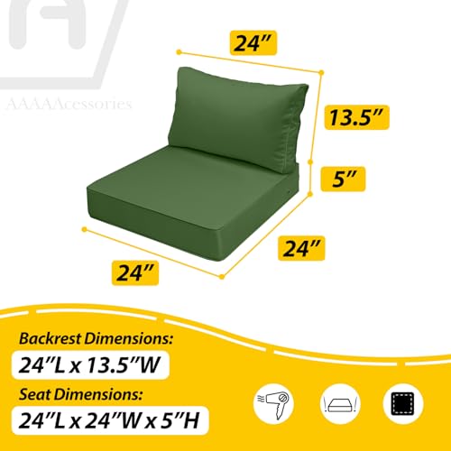 Image of AAAAAcessories Outdoor Seat Cushions for Chairs, Fade-Resistant, Waterproof Patio Furniture Replacement Cushions, 24 inch x 24 inch x 5 inch + 24 inch x 13.5 inch, Dark Moss Green
