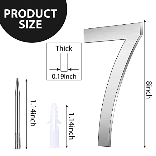 8 Inch House Number Modern House Numbers 304 Stainless Steel Home Address Number With Screws And Floating Mounts, Easy To Install, Silver (Number 7) #TOP1