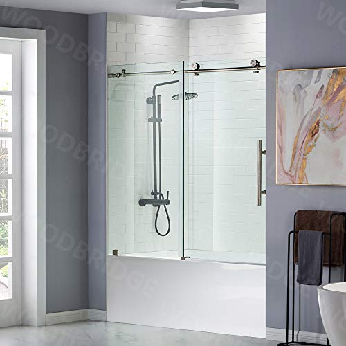 Woodbridge Frameless Sliding Bathtub Door, 56"-60" Width, 62" Height, 3/8" (10 Mm) Clear Tempered Glass, Brushed Nickel Finish, Designed For Smooth Door Closing And Opening. Mbtdc6062-B5 #TOP1